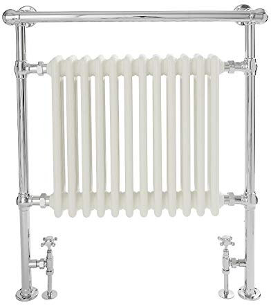 Milano Elizabeth Chrome White Heated Towel Rail Overhanging Rail - 930mm x 790mm