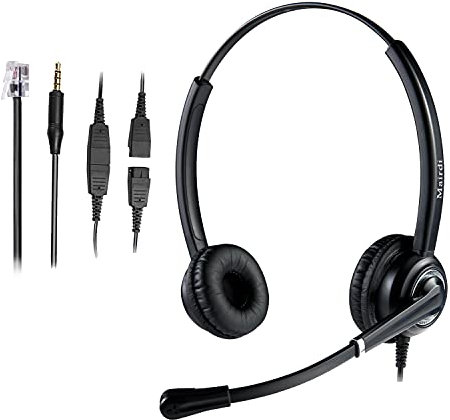 MAIRDI Auriculares de teléfono con conector RJ9 y 3,5 mm para múltiples dispositivos, auriculares de oficina con cancelación de ruido de micrófono para centro de llamadas, funciona con teléfono fijo