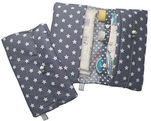 Wickeltasche Windeltasche Sterne - Handmade by die-kreative-fee (dunkelgrau - innen Herzen)