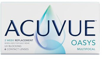 ACUVUE OASYS MULTIFOCAL 2-Wochen-Kontaktlinsen für den Nah-, Zwischen- und Fernbereich – -6,75 dpt, Add. Hoch und BC 8,4 – Mit UV Schutz und Austrocknungsschutz – 6 Linsen