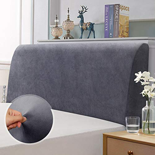 TAOCOCO Bett Kopfteil Bezug, Stretch Schonbezug, Staubdichte Schutzhülle für gepolsterte Schlafzimmer Kopfteil, Weicher Silberfuchs Pelz Stoff, Waschbar, All In One Design, Grau 180-200 cm