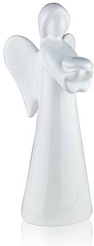 Deko Engel Figur Keramik - Handgemacht Kleine Engel Figuren -11x9x25cm- Keramik Engel Weiß Love Deko Für Liebhaber - Statue Engel Aus Keramik - Engelfiguren Für Wohnzimmer - Skulpturen Geschenk