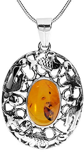 Kette mit Anhänger - Fischland 48x30 mm - Silber 925/000 - Bernstein