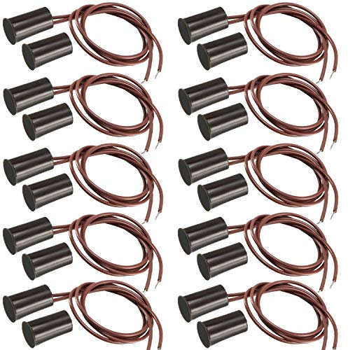 VISSQH 10pcs RC-33 Cablato ad incasso Cancello di Sicurezza Sensore di Contatto Finestra Interruttore di Contatto Magnetico,Marrone,N/C Interruttore Magnetico, Home Alarm Systemd