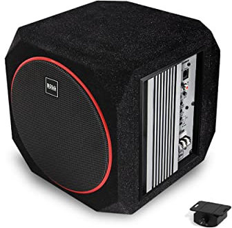 BOSS Audio Systems CUBE8 - Subwoofer per auto e pacchetto amplificatore, amplificatore integrato, subwoofer da 8 pollici con radiatore passivo, controllo remoto del subwoofer