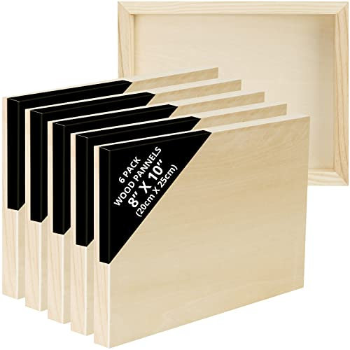 Belle Vous 6 Pack Unfinished Wooden Canvas Painting Boards - 20 x 25cm / 8 x 10 Inches - Natural Basswood Panel - Mixed Media Cradle Panels for Encaustic Art, Paint Pouring & Crafts