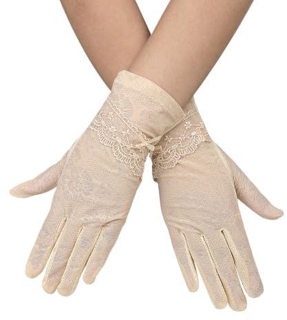 JIAHG Women Summer Sun Protection Gloves Thin Outdoor Ice Silk Lace Non-slip Driving Cycling Gloves Touch Screen UV Protection Glove for Travel Hiking Breathable, Quick Dry