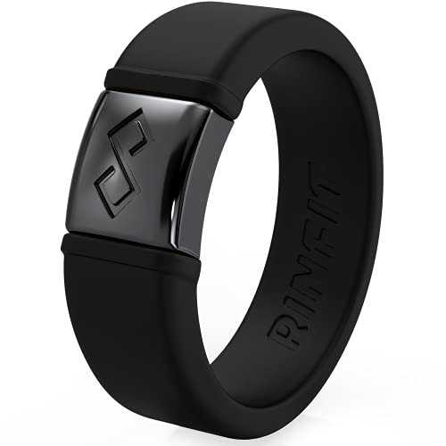 Rinfit Silicone Rings for Men and Women - Silicone Wedding Rings for Men or Women - Infinity Ring with Metal Plate - Rubber Rings - Patented Design, Size 10, Rubber lake rubber silicone lake, Not