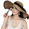WSLCN Femme Chapeau de Soleil en Paille à Bord Large Capeline Pliable Plage Eté Anti-UV Décoration de Ruban Kaki (Bordure noire)