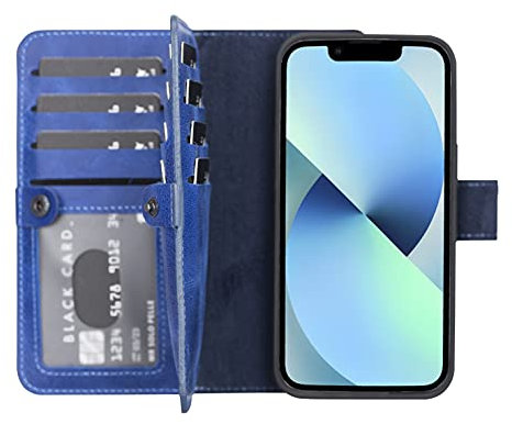 Solo Pelle Lederhülle kompatibel für iPhone 13 Pro in 6.1 Zoll abnehmbare Hülle (2in1) Harvard Double inkl. 12 Kartenfächer für das original Apple iPhone 13 Pro (Vintage Blau)