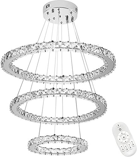 UISEBRT 96W LED Pendelleuchte Hängeleuchte Kristall - Moderne Kreative Höhenverstellbar Kronleuchter Hängelampe Deckenlampe Drei Ringe Esszimmer Schlafzimmer Wohnzimmer, Dimmbar