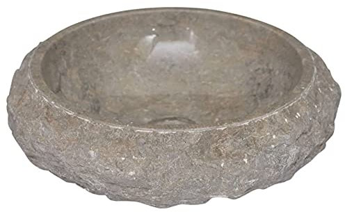 Susany Lavandino Lavabo da Appoggio, Lavabo Bagno, Lavandino Decorativo Lavabo Lavello Stile Naturale in Marmo Grigio Ø40x12 cm