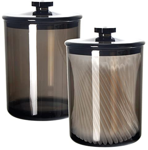 Youngever Black Plastic Apothecary Jars, Qtip Holder, Cotton Swab Holder, Bathroom Vanity Organiser for Cotton Balls, Cotton Pads, Qtips (2 Sets 450ML)