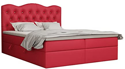 FEDVE Royal Boxspringbett | 200x180 cm | Geräumiges, gestepptes Bett im LOFT-Stil | Praktische Bettkästen | Für jedes Schlafzimmer geeignet (Lederimitat - Soft 10, Rot)