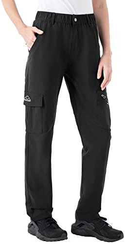 Rdruko Women's Walking Trousers Quick Drying Elasticated Waist Casual Work Pants Running Casual Trousers with Zipper Pockets Black L