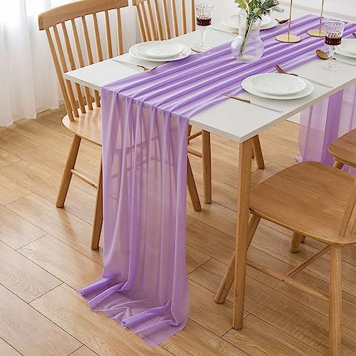 AOKSUNOVA Tischläufer Chiffon Lila Tischläufer Flieder 300cm x 70cm Tischläufer Tüll Waschbar