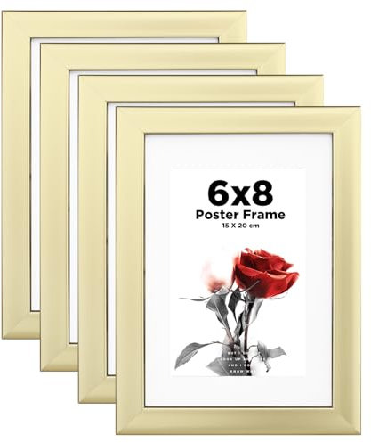 Egofine Bilderrahmen 15x20 4er-Set, Robuste Holz-Verbund-Fotorahmen - Horizontal oder Vertikal für Wandbehänge oder Tischdekoration, Gold