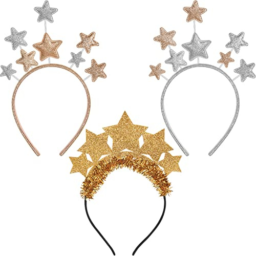 EBOOT 3 Stück Glitzer Stern Stirnband Haarreif Weihnachten Haarband Süßes Frohes Neues Jahr Stirnband Weihnachten Haar Accessoires für Frauen Mädchen Kinder Festival Urlaub Geburtstag Party