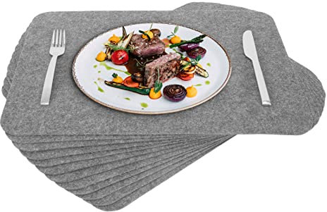Rubberneck Premium Tischsets aus Filz - abwaschbar & rutschfest - 12er Set Platzsets Tisch-Matten Untersetzer - 45x32 cm - Hellgrau