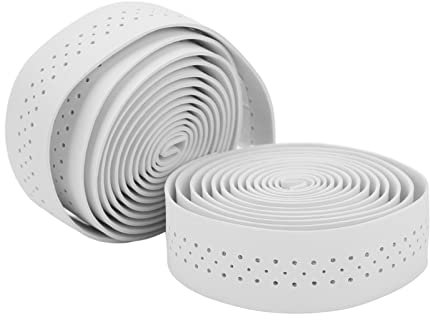 Wnesy Fahrrad Lenkerband, Stoßdämpfendes wasserdichtes PU-Leder Weiches Fahrradlenkerband mit Lenkerblöcken für Reitausrüstung(Weiß)