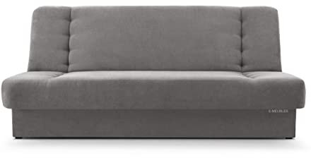 mb-moebel Sofa mit Schlaffunktion und Bettkasten, Kippsofa Klappsofa Schlafsofa Clic-Clack Couch für Wohnzimmer Federkern Sofagarnitur Polstersofa 92x192x85cm - Cyprus (Grau - Soro 90)