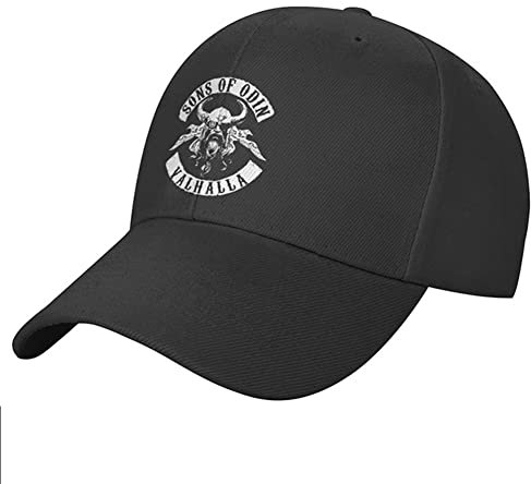 WDBAYXH Sons of Odin Baseballkappe Viking Golf Sport Outdoor Kappe für Herren & Damen, Valhalla Trucker Cap, Baumwolle Verstellbar Snapback Cap, Schwarz Retro Freizeit Sonnenmütze,Odin