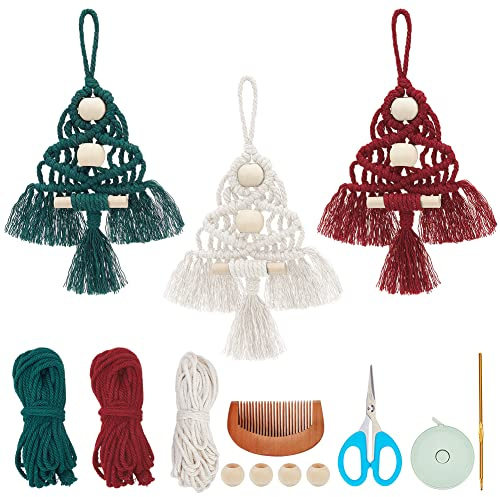 INFUNLY DIY Christmas Macrame Tree Kit for Adults and Beginners - 3 Sets, 3 Colors With Written Instructions and Video for Christmas Tree Hanging Decor