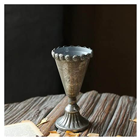 Golden Vintage Old Wrought Iron Vase Flower Silver European Flower Pot Goblet Classical Floral Ornaments Home Decor Vase (Color : 1) (Brass)