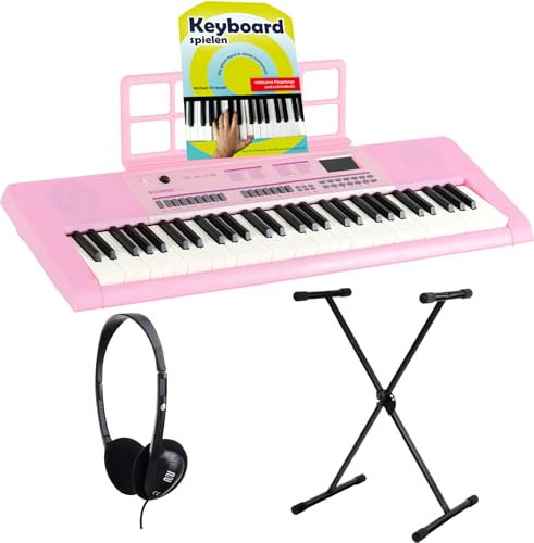 McGrey 6170 PK Akku-Keyboard Pink - 61 Tasten-Keyboard mit integriertem Akku - 200 Klänge und Rhythmen - Eingebauter MP3-Player - Set inkl. X-Keyboardständer, Kopfhörer & Keyboardschule - Pink