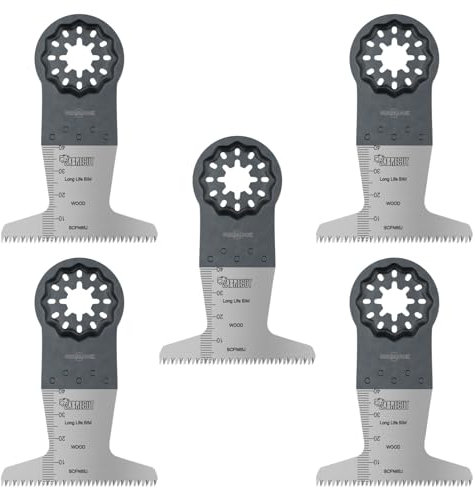 5 x SabreCut SCFN65J_5 65mm x 40mm Bimetal (BIM) Long Life 14 TPI Coarse Tooth Blades Compatible with Bosch Fein Starlock/Starlock Plus and Starlock Max Multi Tool Fitting System and Accessories