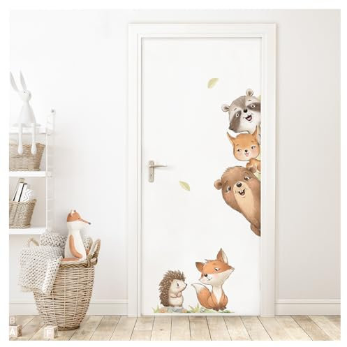DEKO KINDERZIMMER Türaufkleber Waldtiere personalisiert Wandtattoo mit Name Babyzimmer Wandsticker Kinderzimmer Schlafzimmer Wandaufkleber Wanddeko DK1149-02