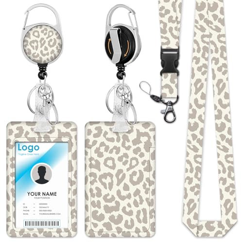 Schlüsselbänder mit Leopardenmuster für Ausweishalter, niedliche Abzeichenrollen, einziehbar, strapazierfähig, mit Clip, Namensschild-Halter mit Breakaway-Schlüsselband, Lehrer, Krankenschwester,