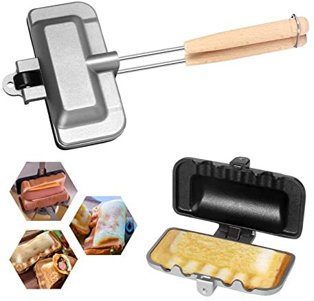 Demiawaking Doppelseitige Sandwichmaker Bratpfanne, Sandwich Toaster, Grillpfanne für Pfannkuchen Snack Frühstück, Sandwichtoaster Frühstückspfanne mit Griffen (A)