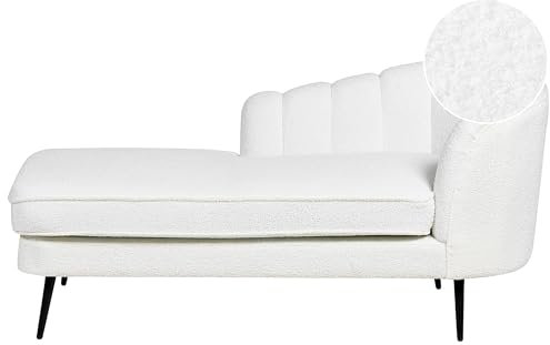 Beliani Chaiselongue Bouclé weiß rechts mit Lehne Muschelform Metallbeine schwarz Allier