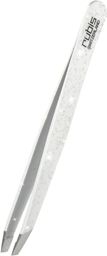 Pince à épiler Rubis Suisse classique le scintillement, à mors biais en acier inoxydable - inclinée, fine et pointue - pince a epiler professionnelle pour les sourcils - blanc