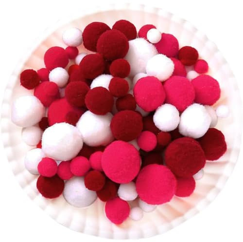 130 Stück Pompons,2cm Mini Pompons zum Basteln,Flauschigen Plüschbälle DIY Pompom Girlande Zubehör für Handwerk Herstellung Schmuck Weihnachten Girlande Kinderzimmer,Rot-Weiss