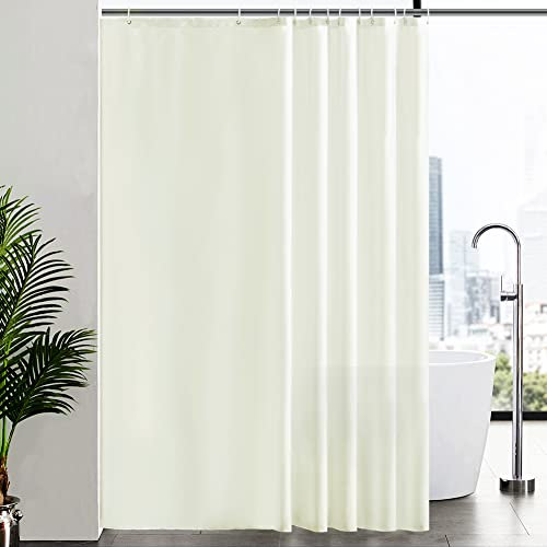 Furlinic, Tenda da doccia extra lunga in tessuto di poliestere impermeabile, antimuffa, antiruggine, lavabile, per ambienti umidi, zavorrata con 12 ganci, di colore beige, 200 x 220 cm
