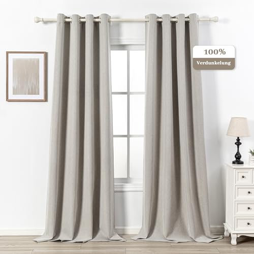 MYSKY HOME Vorhang Blickdicht Thermovorhang Hitzeschutz Gardienen 2-Set H 245 x B 130 cm Schlafzimmer Gardinen mit Ösen für Schienensystem Verdunklungsvorhänge, Leinen