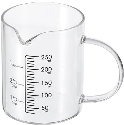 PATIKIL 250ml Glass Measuring Cup, 3.3 Borosilicate Glass Graduated Black Printed Scale Liquid Measure Cups Beaker with V-Shaped Spout for Kitchen