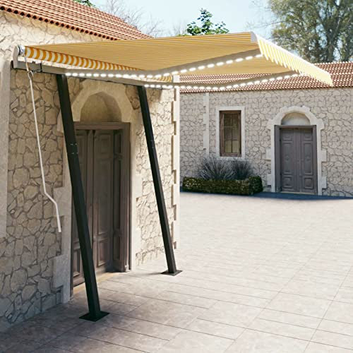 ARKEM Tenda da Sole per Esterno Avvolgibile,Tenda da Sole a Bracci Estensibili con Telaio in Alluminio, Tettuccio Resistente al Sole e Impermeabile e Manovella,Tenda Automatica Sensore Vento e LED 3,5