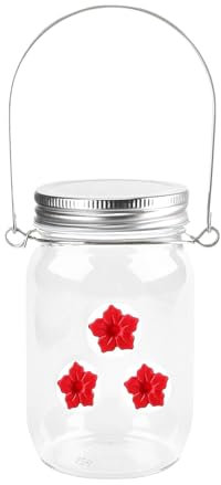 Hummingbird Feeder with 3 Ports Mason Jar Design Bird 400ml Hanging Water Holes Clear