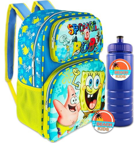 Disney SpongeBob Rucksack-Set – SpongeBob Rucksack für Jungen, Paket mit 40,6 cm SpongeBob-Rucksack mit Vordertasche, 740 ml Wasserflasche, mehr | SpongeBob Schwammkopf Schulbedarf, Spongebob