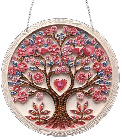 ENCOMAG Herzbaum Diamond Painting Anhänger, Diamant Painting Bilder, Wandbehang Windspiele 5D Strass Diamant Malerei Ornamente Sonnenfänger für Wand Fenster Garten Dekoration
