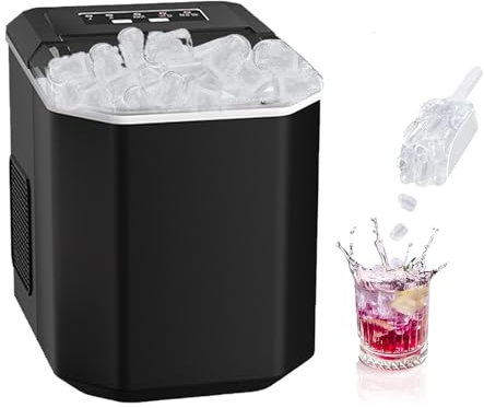 Ice Maker Machine, Countertop Ice Cube Maker, Compact Self-Cleaning Ice Machine, Ice Ready in 6-8 Mins, 2 Sizes of Ice for Home/Kitchen/Office/Bar/Party,black