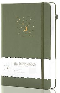 CAGIE Journal Notizbuch A5 Liniert 196 Seiten (98 Blatt) Hardcover Notizbücher Bullet Journal für Erwachsene, mit Elastisches Verschlussband, Grün
