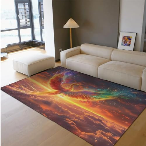 HOBBOY Vintage-Teppiche für Wohnzimmer Schlafzimmer Luxus Phönix-Muster-Teppich Niederflorteppich Bunte Wolken Türmatte Inneneingang 180 x 240 cm
