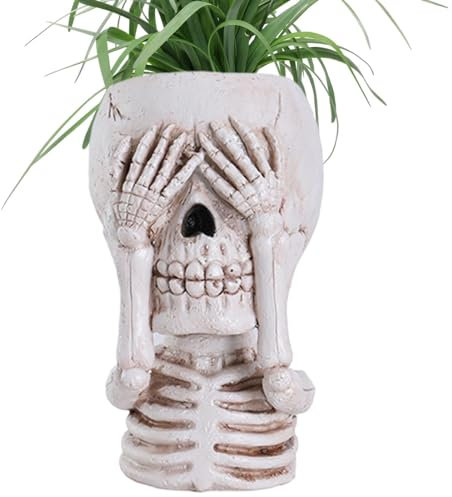 Streysisl Pot de fleurs en forme de tête de mort pour plantes - Cache-pot en résine - Petit vase tête de mort - Pour l'intérieur - Cache-pot gothique en résine - Petit vase tête de mort - Cache-pot