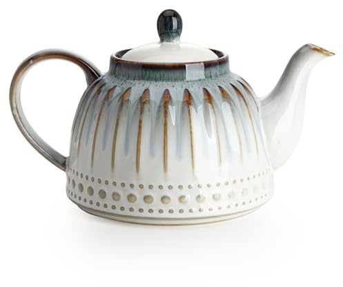 Sweese Ceramic Teapot, Beaded Retro Flower Glaze, 1100ml/37 oz Large Tea Pot for Loose Tea or Bags, Enough for 4 Cups, Nebula Blue
