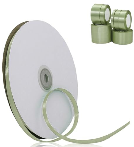 POPOYU Schleifenband Salbeigrün, 6mm x 91m Polyester Satinband Dekoration Geschenkband Stoffband Seidenbänder für Heimwerkerkunst DIY-Handwerk, Geschenk Verpackung, Schleifen, Hochzeitsdekoration