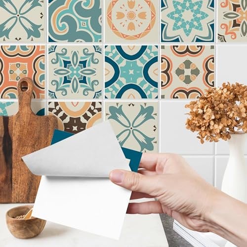 Muralo - Fliesenaufkleber Klebefliesen Selbstklebende Fliesen für Küche Bad Möbel Schrank Wand Mosaikfliesen Küchenruckwand - Pastellfarbenes marokkanisches Mosaik Motiv - 24 Stück 10x10 (60x40cm)